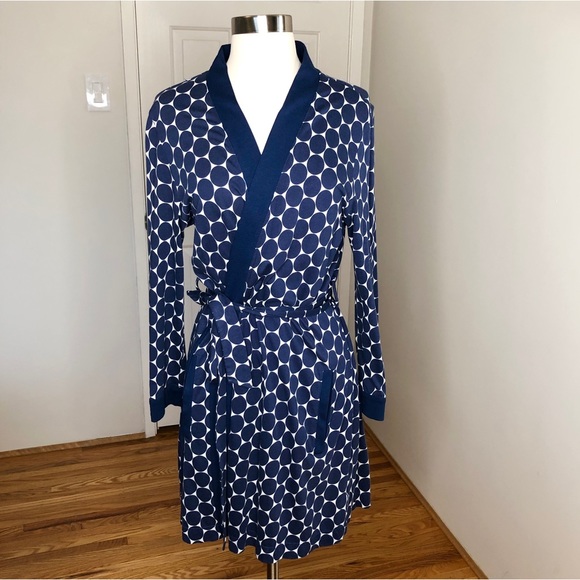 Kate Spade Blue Polka Dot Cotton Tie Front Robe size S - Picture 15 of 15